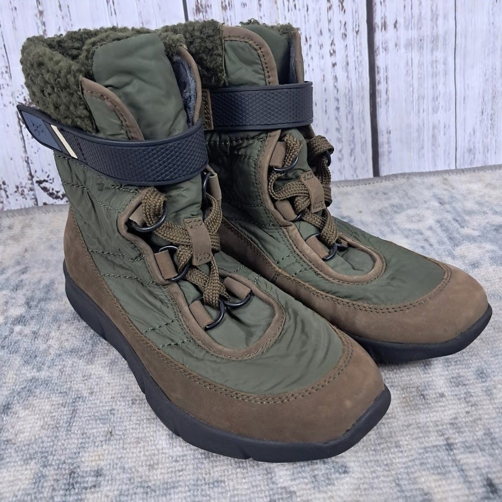 OTBT Womens 7.5 Pioneer Boots Suede & Olive Green Quilted Upper Faux Fur Lined